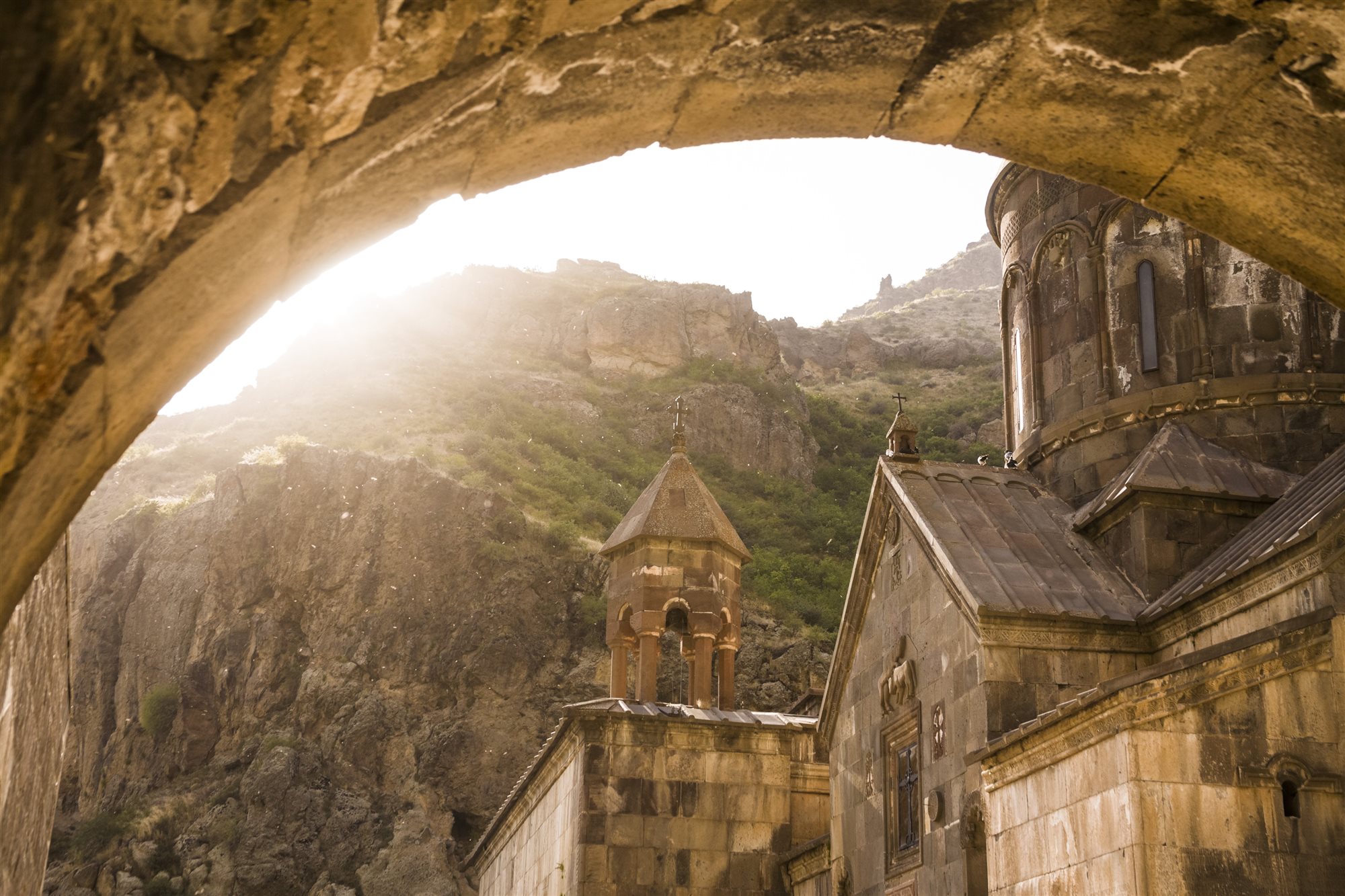 Tatev Monastery at sunset in the mountains of Armenia
